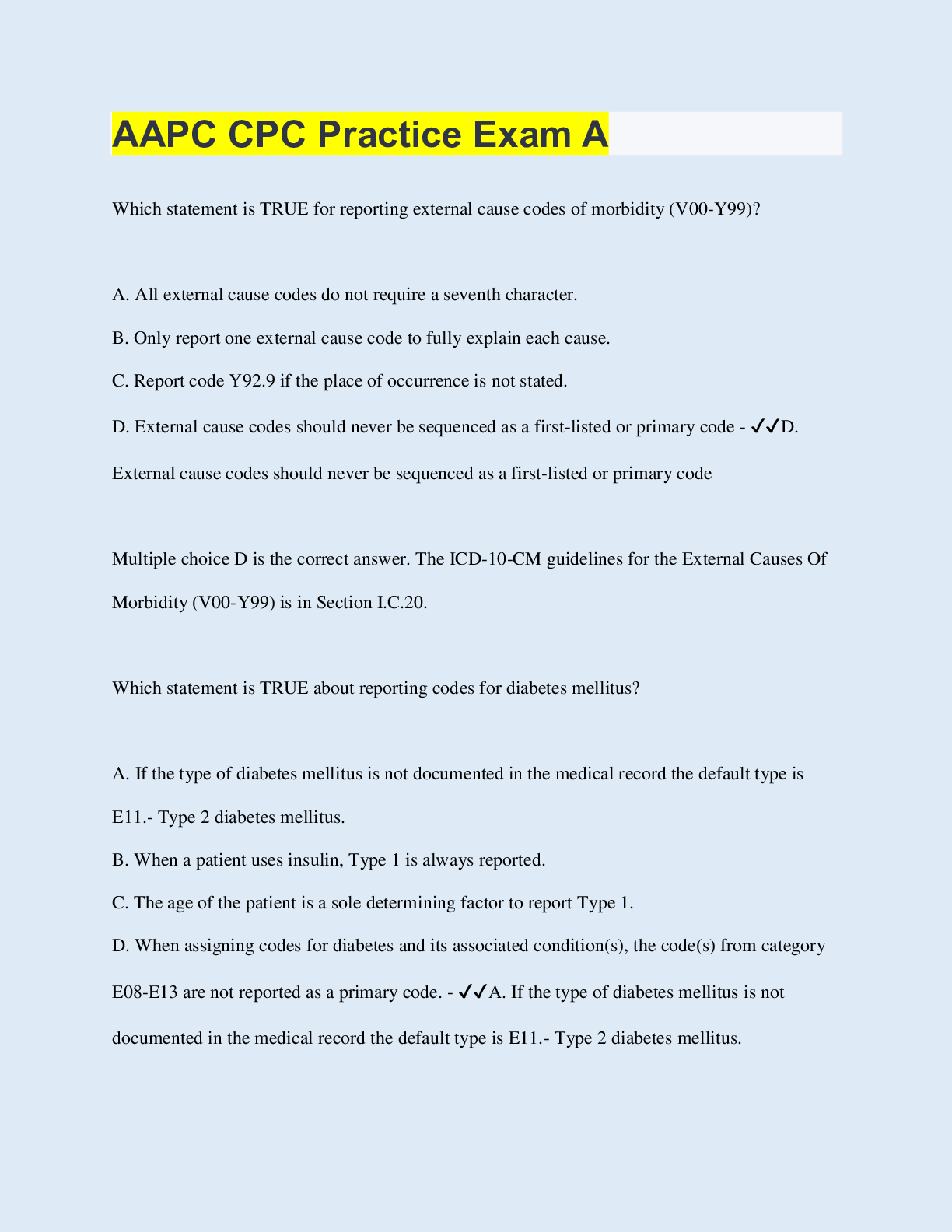 AAPC CPC Practice Exam A. Complete Q&A